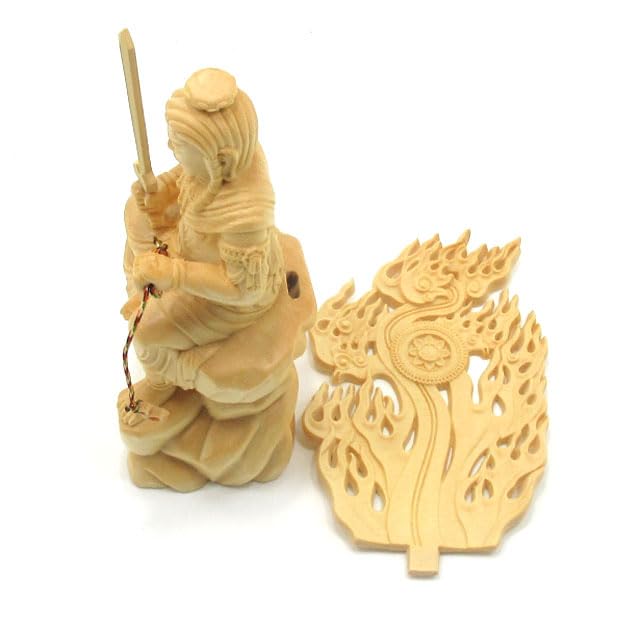 木製 不動明王像 剣と鎖付き 約30cm 木製 不動明王像 剣と